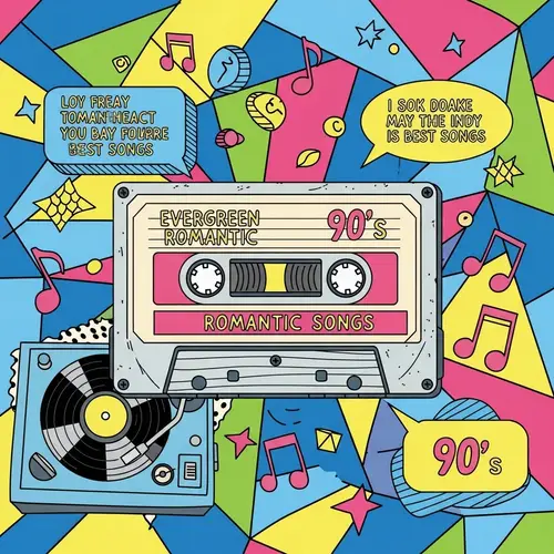 Evergreen Romantic 90's Best Songs | Vintage Cassette Tape Illustration