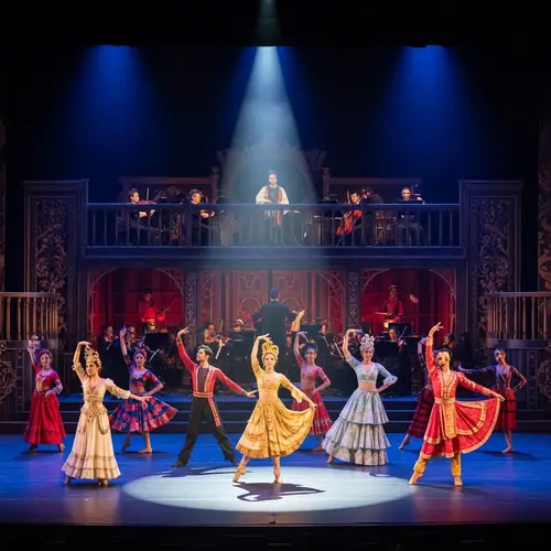 Vibrant Dance Illustration with Elaborate Costumes