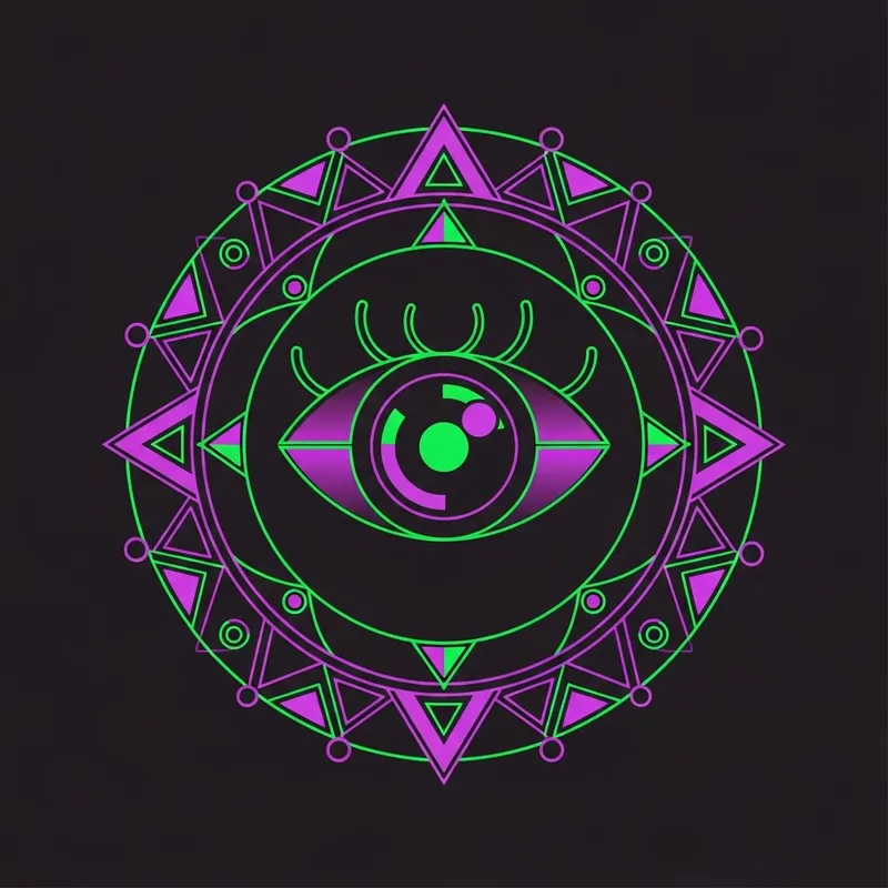 Simple Geometric Eye Design in Neon Purple & Green Simple Geometric Eye Design in Neon Purple & Green