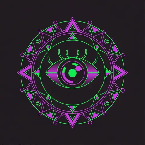 Eye Geometric Design in Neon Purple & Green