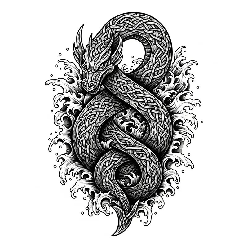 Viking Style Jörmungandr Mythical Sea Serpent Tattoo Design