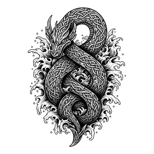 Jörmungandr Mythical Sea Serpent Tattoo Design
