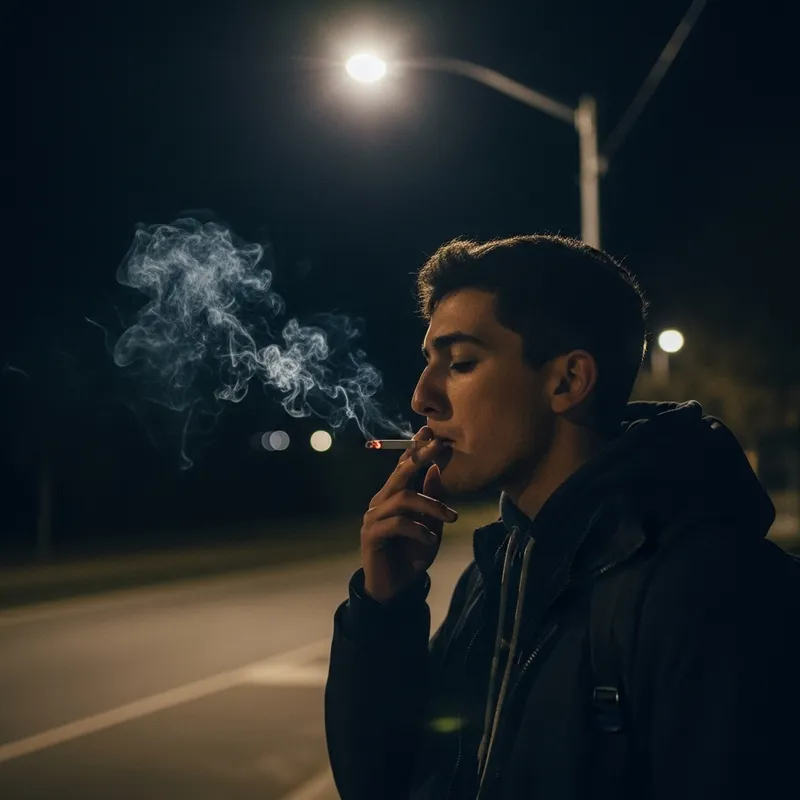 Solitary Figure Smoking Cigarette Solitary Figure Smoking Cigarette