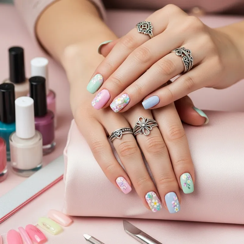 Exquisite Pastel Nail Art on Beautifully Manicured Hands