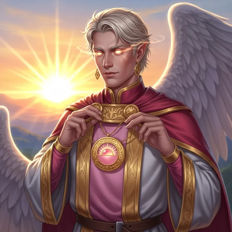 Male Aasimar Lathander Cleric - Celestial Beauty in Pink and Gold