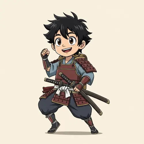 Joyous Young Samurai Boy: Animated Character Design