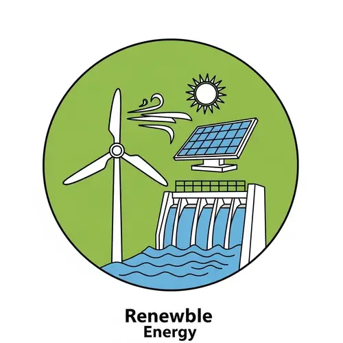 Renewable Energy Icon: Wind, Solar, Hydro Power