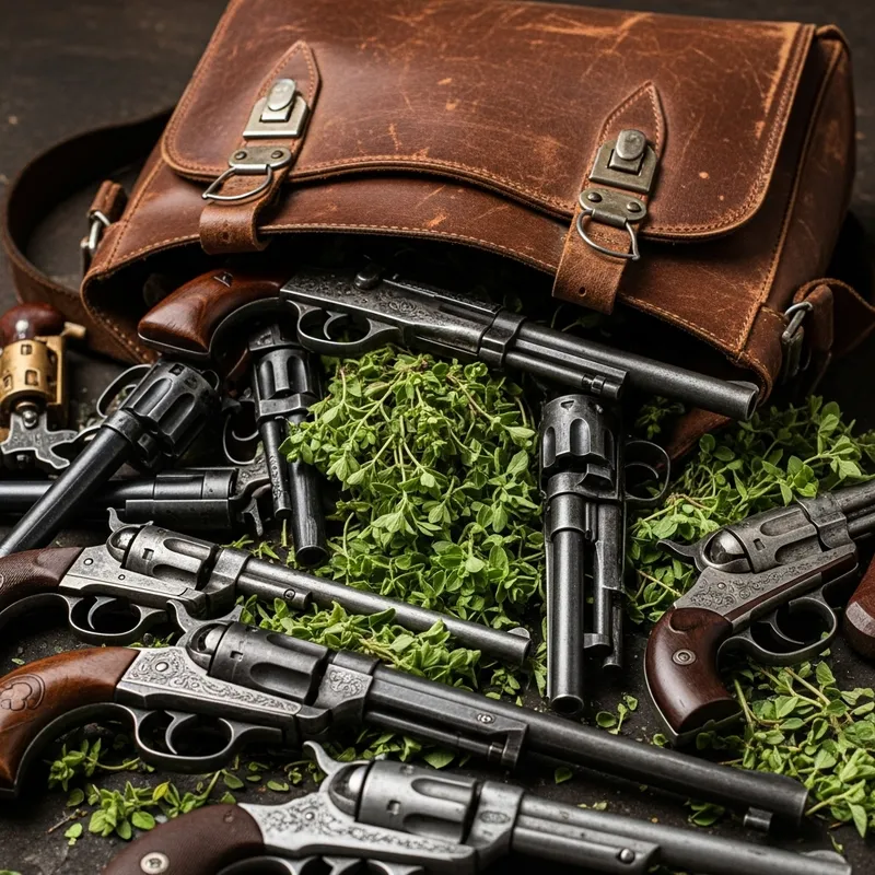 Gangster Bag with Guns & Herbs | Vintage Leather Accessories