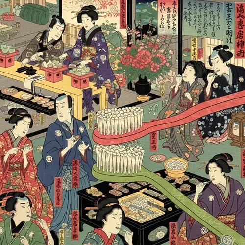 Traditional Japanese Rituals and Dental Hygiene: Ukiyo-e Print