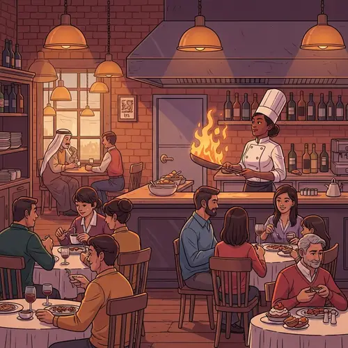 Vibrant Restaurant Scene: Dinner Time Delight