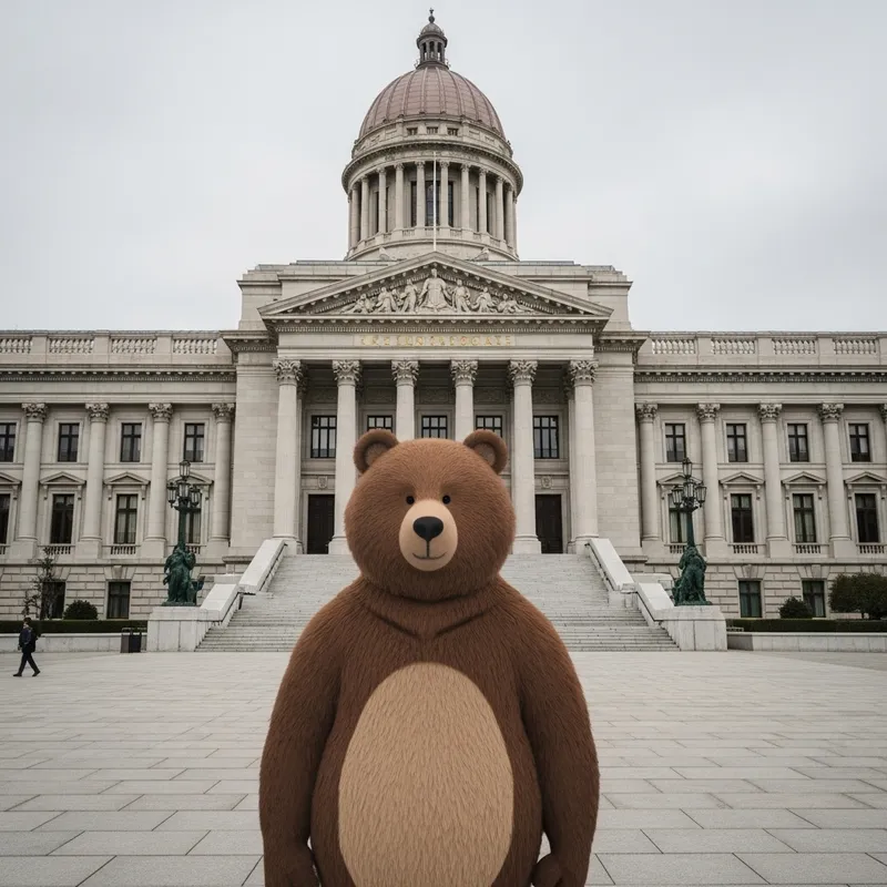 Young Man in Front of Vidhanasouda with Bear Body