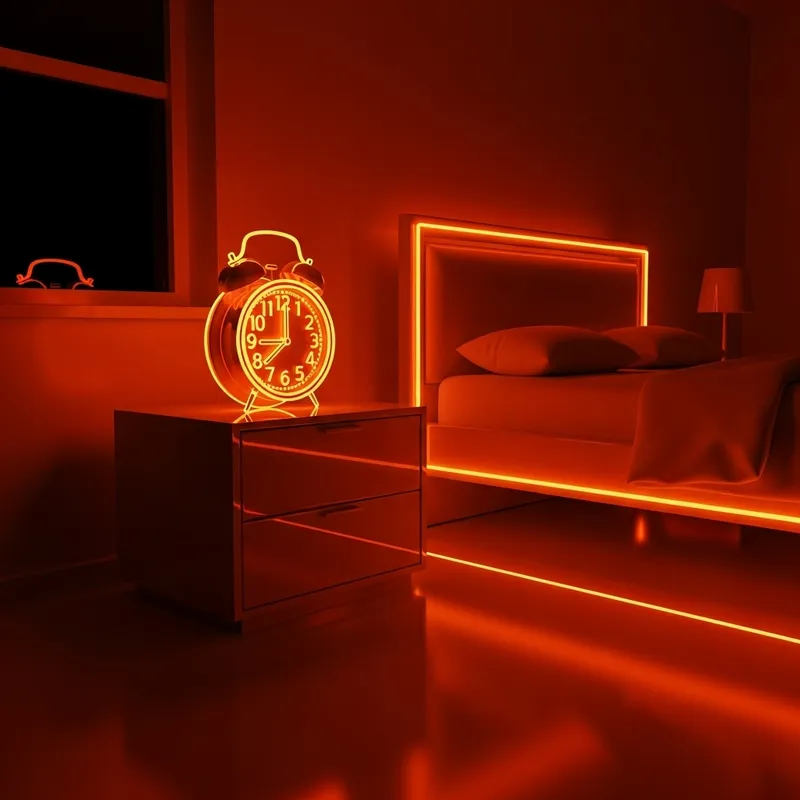 Orange Neon Alarm Clock and Bed
