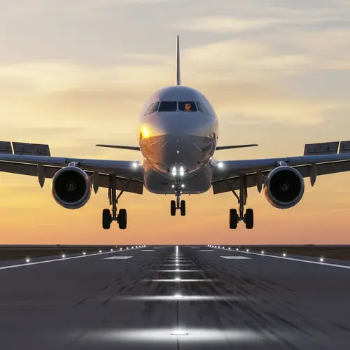 Detailed Airplane Landing at Sunset | Aviation Beauty