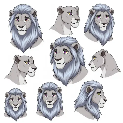 Silver Lioness with Purple Eyes - Reference Sheet in The Lion King Style