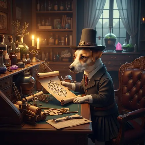 Alchemist Dog | Potion-Mixing Canine in Vintage Outfit