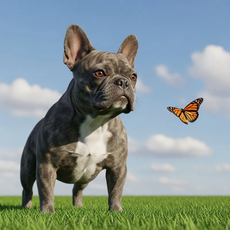 Brindle Frenchie with Unique Bat-Like Ears Outdoors
