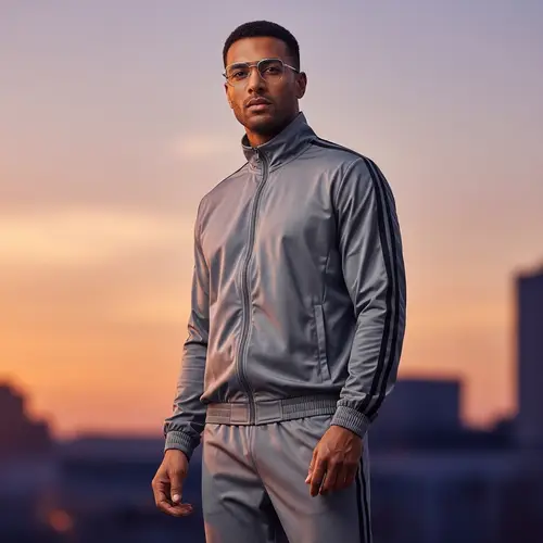 Brown Skin Man in Silver Glasses | Sportwear Suit Style