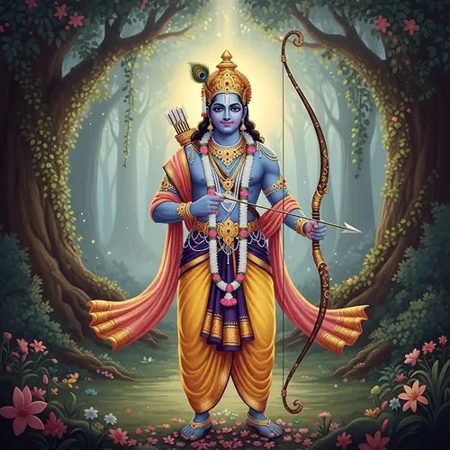 Lord Rama: Serene Deity with Bow and Arrow
