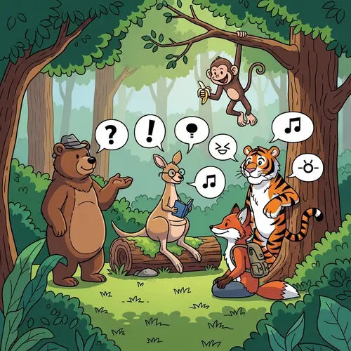 Verdant Forest Clipart: Animated Dialogues of Anthropomorphic Animals