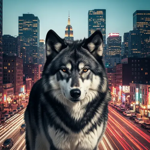 Majestic Black and White Siberian Wolf in Urban Jungle