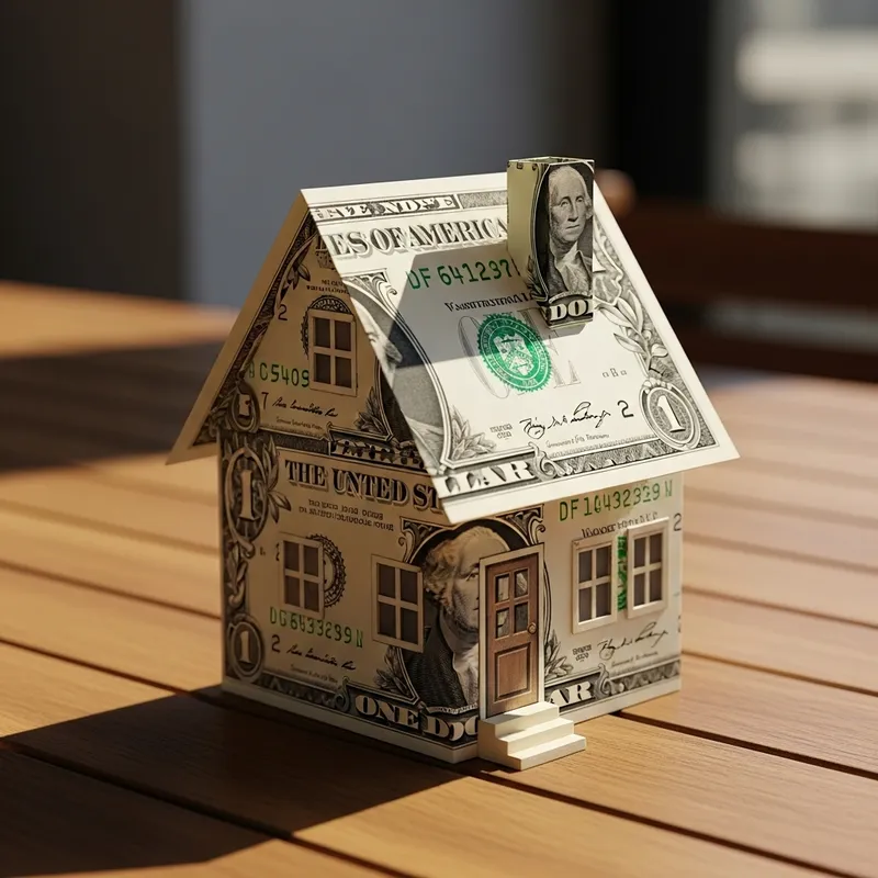 Intricately Crafted 1 Dollar Miniature House on Table Intricately Crafted 1 Dollar Miniature House on Table