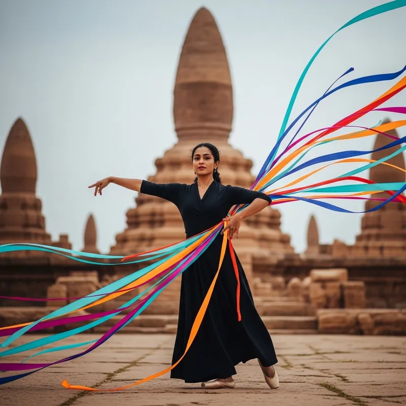 Colorful Lines and Ribbons with Choreographer at Ancient Structures