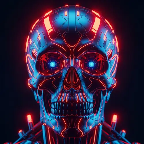 Cybernetic Skull Art: Vibrant Futurist Rendering