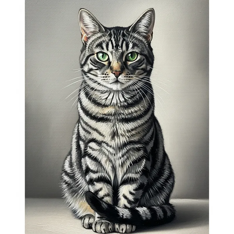 Realistic Oil Painting of Short-Haired Cat