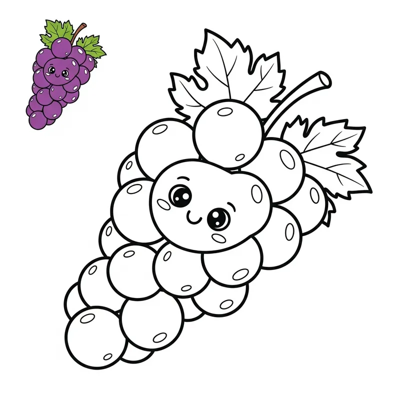Adorable Grapes Coloring Illustration for Kids Adorable Grapes Coloring Illustration for Kids