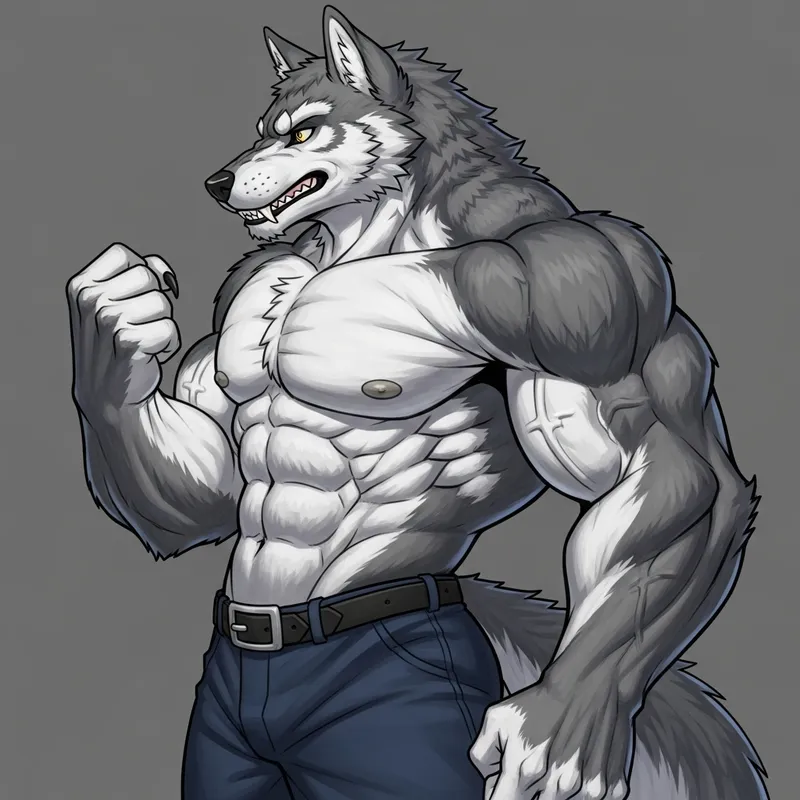 Furry Wolf Muscle Profile | Grey & White Fur