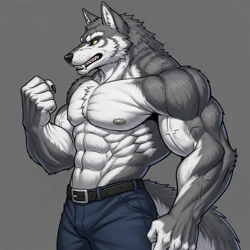 Powerful Muscular Wolf Character Profile | Grey & White Fur