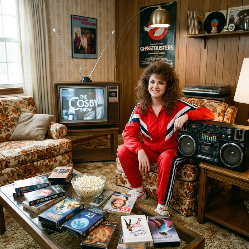 Retro 80s Living Room Vibes: Boombox & Tracksuit