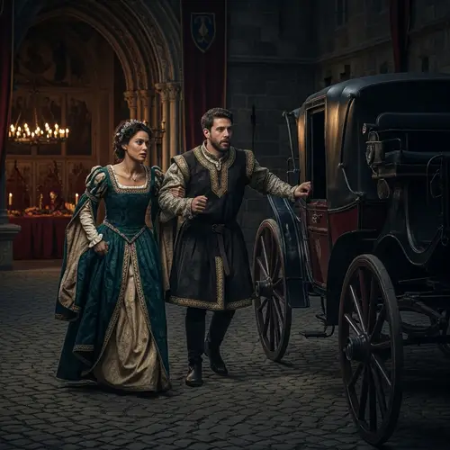 Noble Couple's Stealthy Escape from Medieval Feast