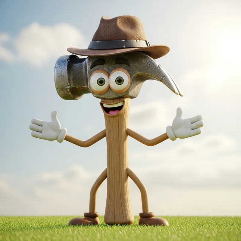 Happy Hammer Character with Legs, Arms, and Eyes | Funny Hat