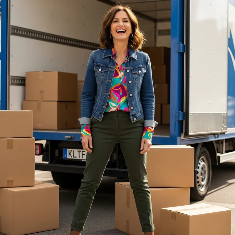 Stylish Woman in 50s Embracing Amazon Delivery | Fashionable & Radiant Smile