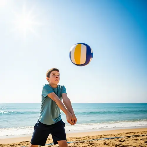 Young Boy Playing Volleyball on Sunny Beach | Athletic Kid Volleyball Gameplay