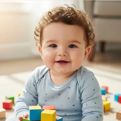 Adorable Baby Boy with Auburn Hair and Bright Smile