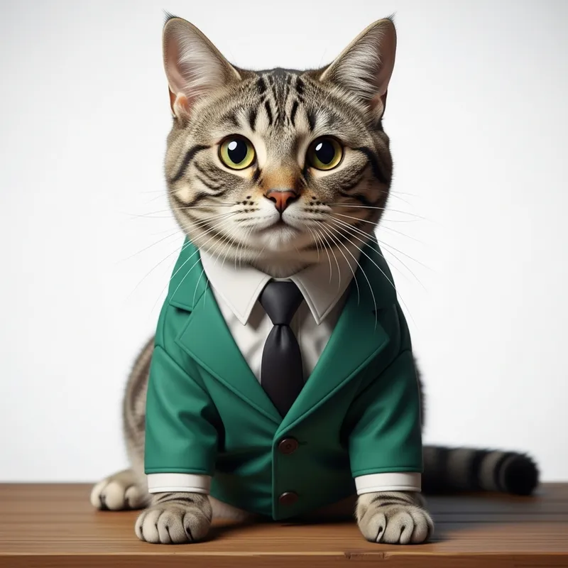 Elegant Cat in Stylish Green Suit and Black Tie