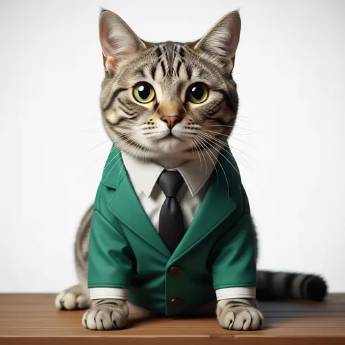 Elegant Cat in Green Suit with Black Tie