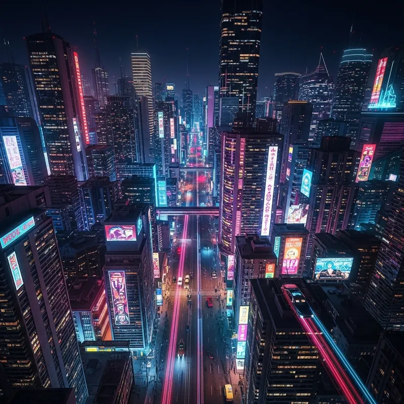 Vibrant Neon Cyberpunk Cityscape | Futuristic Metropolis Night View