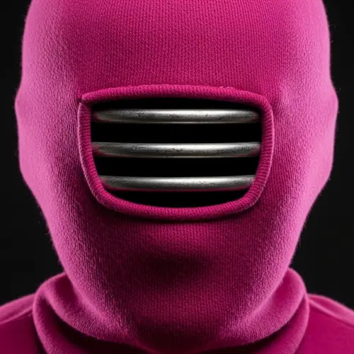 Plushy Fuchsia Fabric Mask with Hole and Metallic Bars