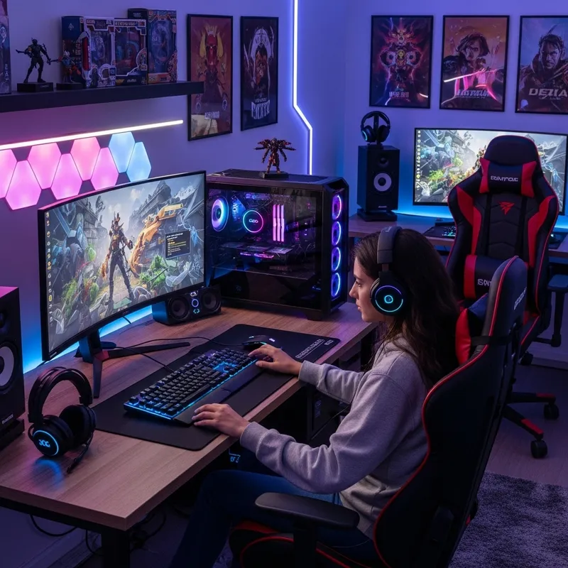 Gaming PC Room with LED Lights & Music Lover
