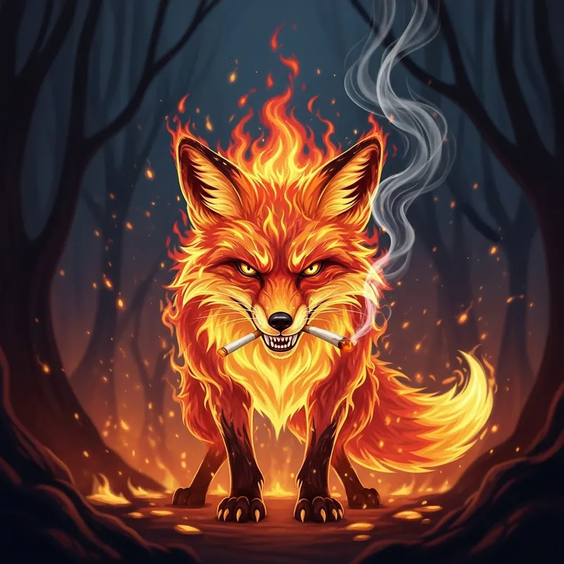 Aggressive Fire-Like Fox with Cigarette