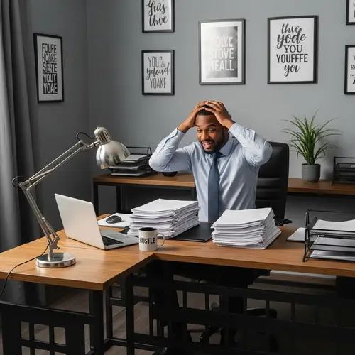 Overwhelmed Entrepreneur in a Tidy Office