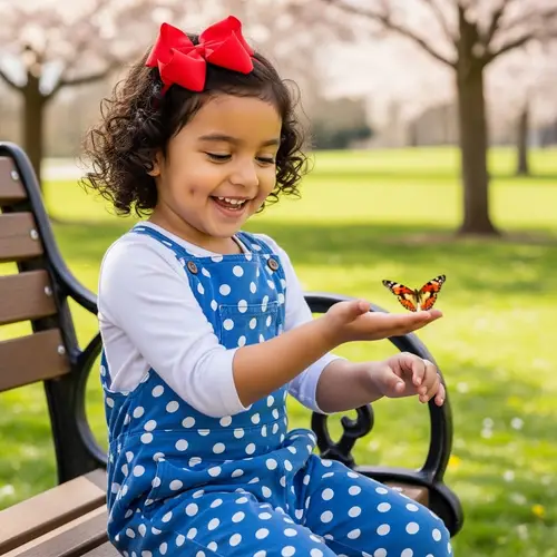 Adorable Hispanic Girl Smiling with Butterfly in the Park