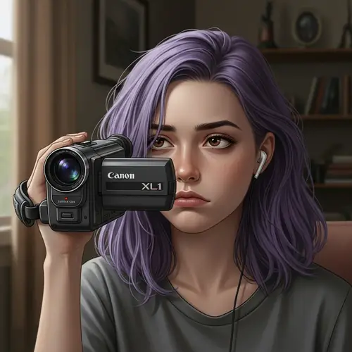 Captivating Video: Violet-Haired Woman with Camcorder