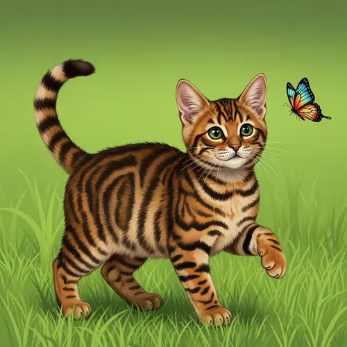 Medium-Sized Domestic Cat with Tiger-Like Stripes - Playful Encounter