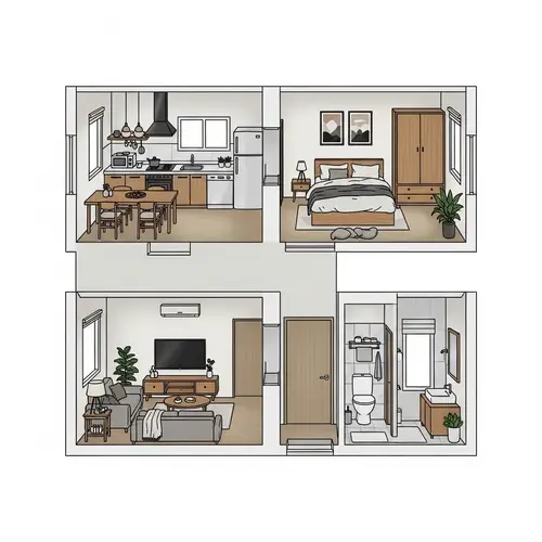 Minimalist Single-Story House with Household Items