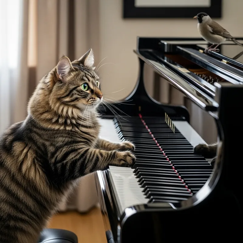 Cute Cat Playing Piano - Musical Meow Performance