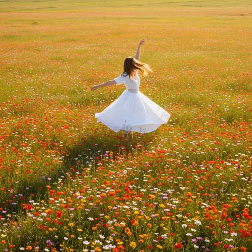 Graceful Dancer in Vibrant Wildflower Field - A Tribute to Van Gogh